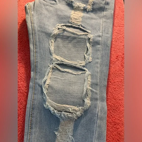 NWT straight leg, distressed jeans, size 10/12, light denim - Picture 3 of 3